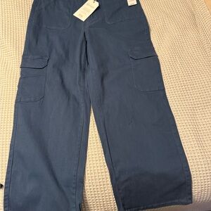 Navy blue khaki plus size cargo pants with side pockets, size 16